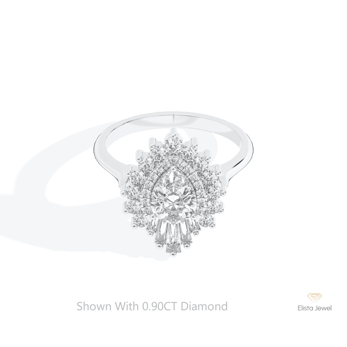 Pear Cut Halo Art Deco Lab Grown Diamond Ring in 10K White Gold - Front View