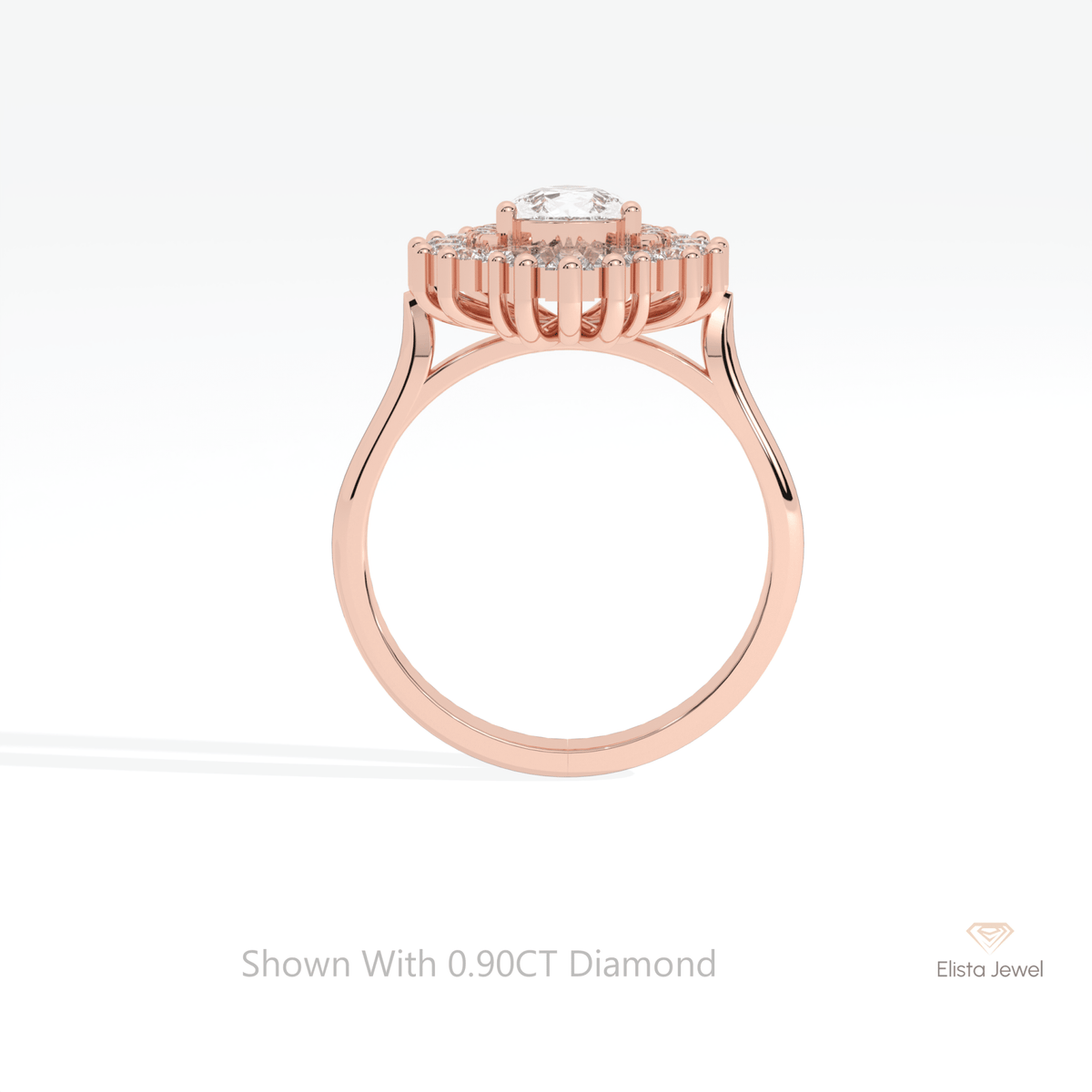 Pear Cut Halo Art Deco Lab Grown Diamond Ring in 18K White Gold - Close-up View