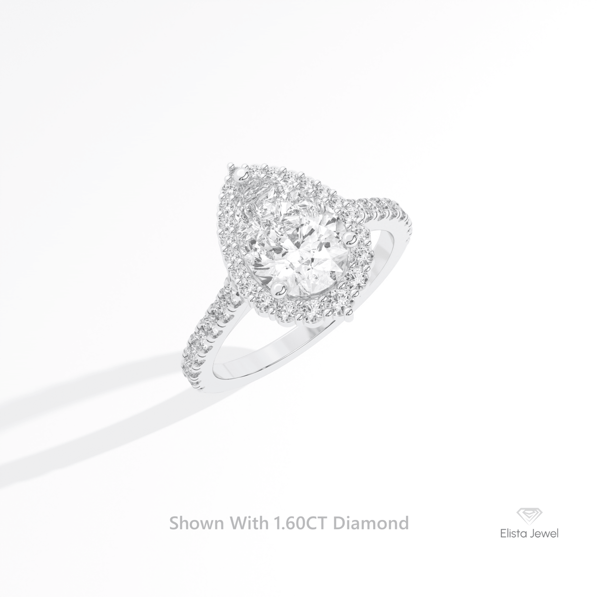 Pear Cut Halo Engagement Lab Grown Diamond Ring in 14K Rose Gold - Profile View