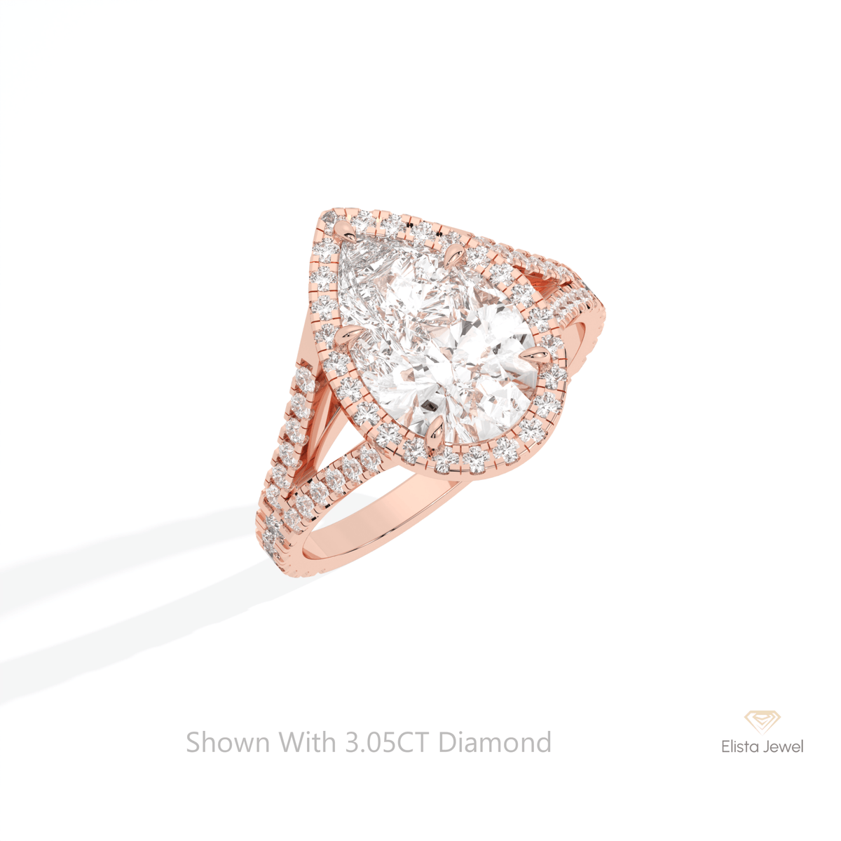 Pear Cut Halo Engagement Lab Grown Diamond Ring in 10K Yellow Gold - Side View