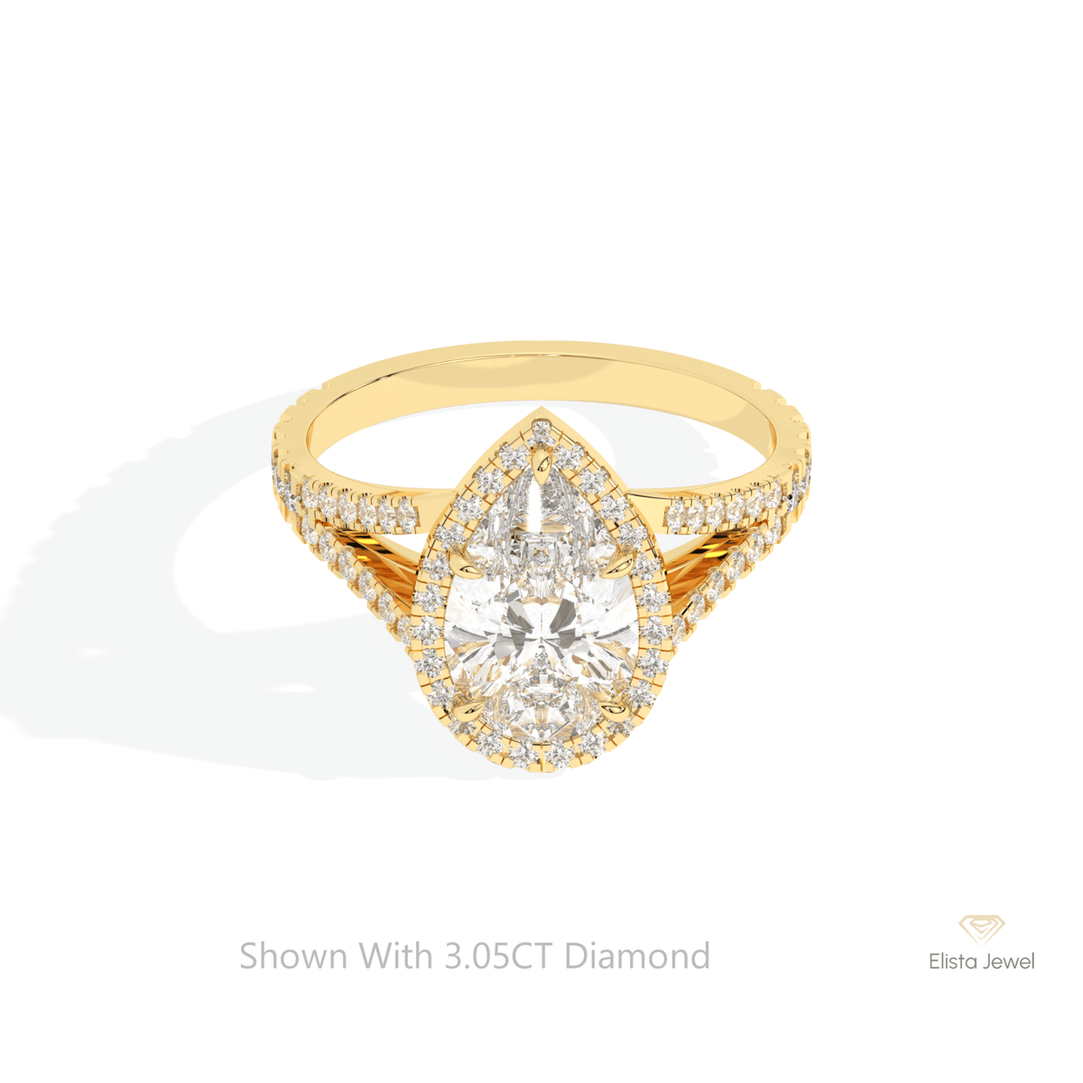 Pear Cut Halo Engagement Lab Grown Diamond Ring in 18K Rose Gold - Ring on Hand View