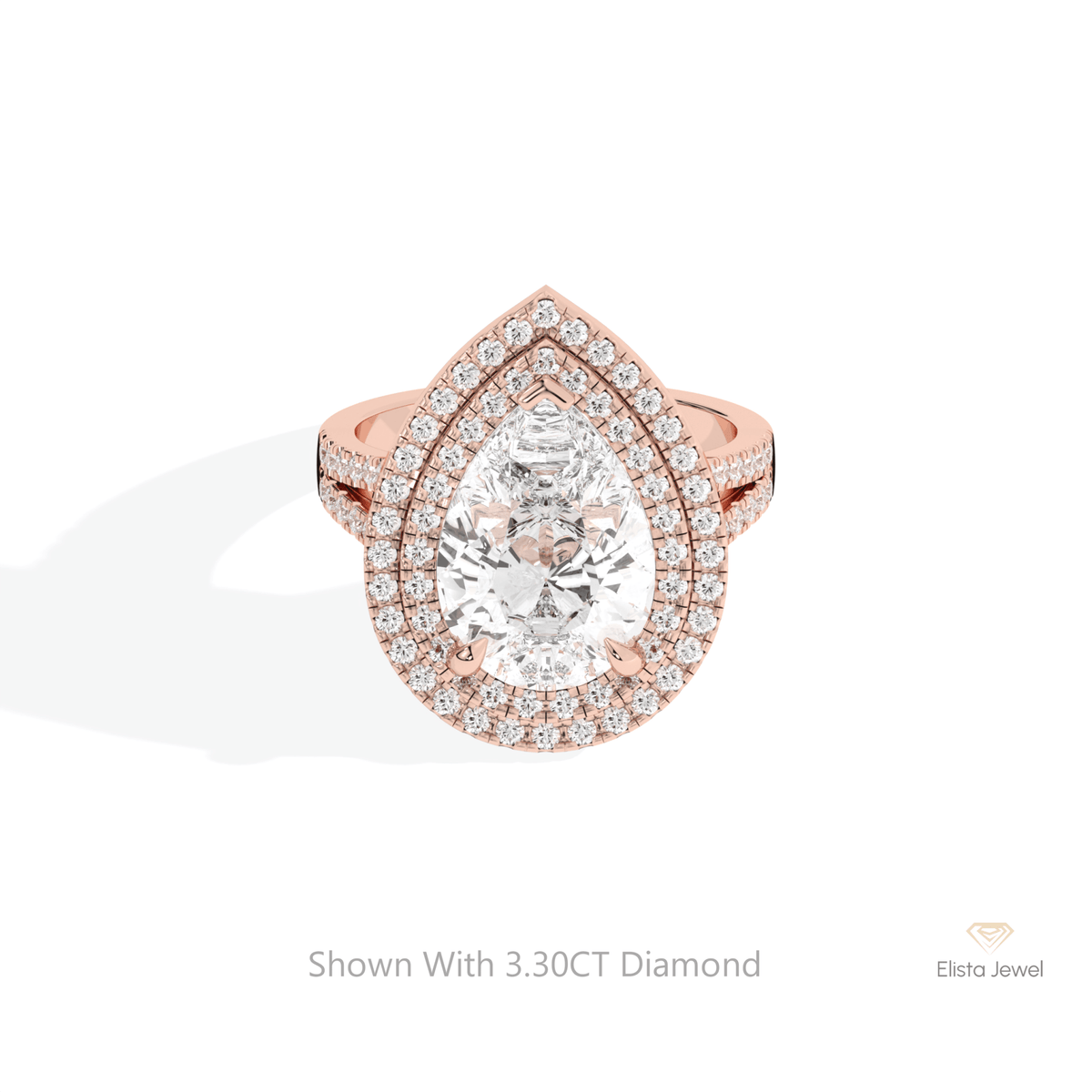 Pear Cut Halo Engagement Lab Grown Diamond Ring in 18K Rose Gold - Ring on Hand View