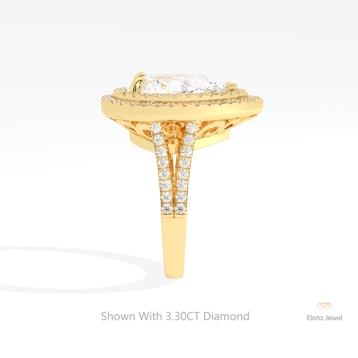 Pear Cut Halo Engagement Lab Grown Diamond Ring in 14K White Gold - Top View