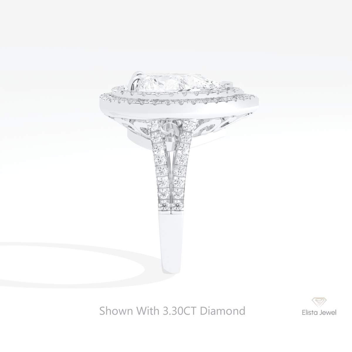Pear Cut Halo Engagement Lab Grown Diamond Ring in 18K Yellow Gold - Perspective View