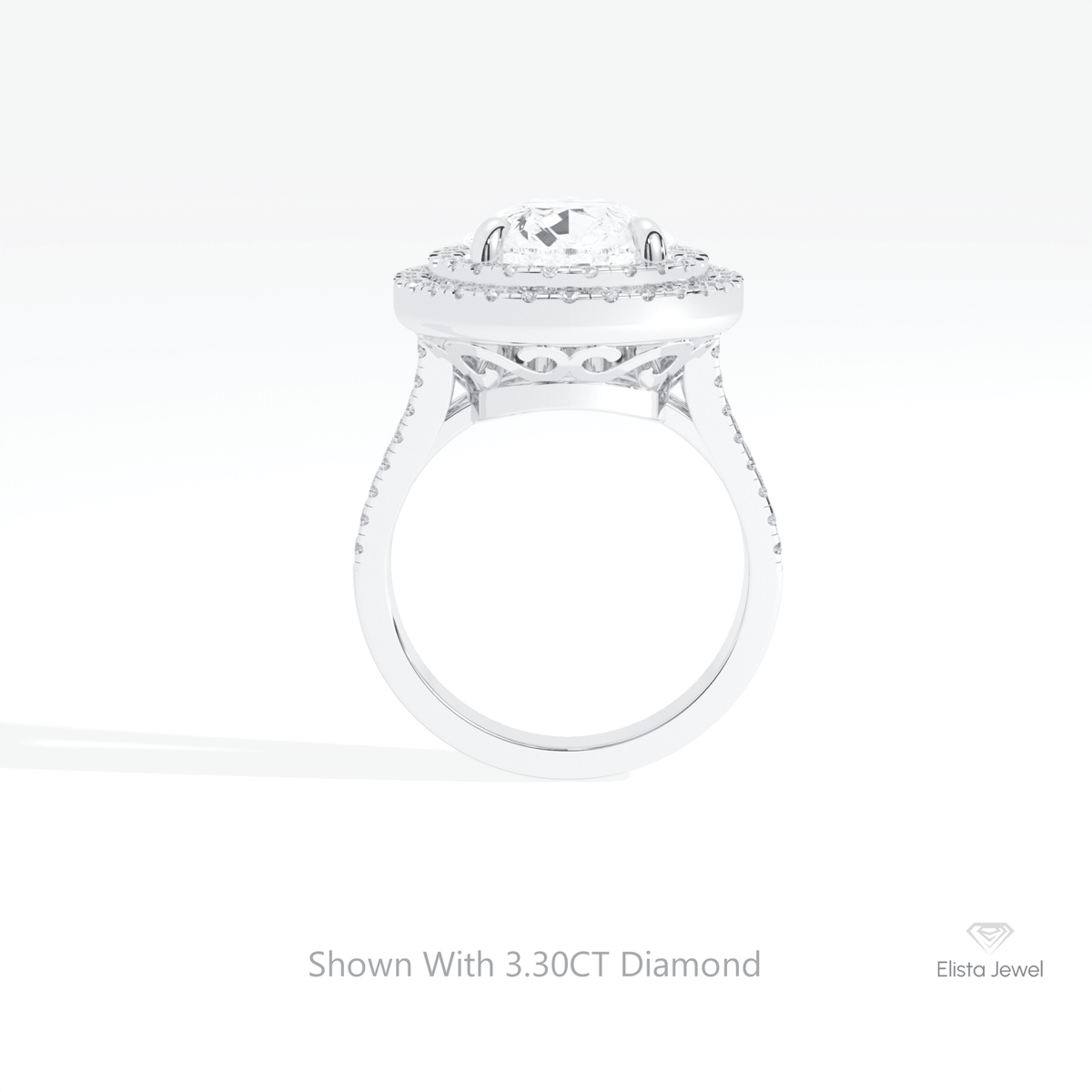 Pear Cut Halo Engagement Lab Grown Diamond Ring in 18K White Gold - Close-up View