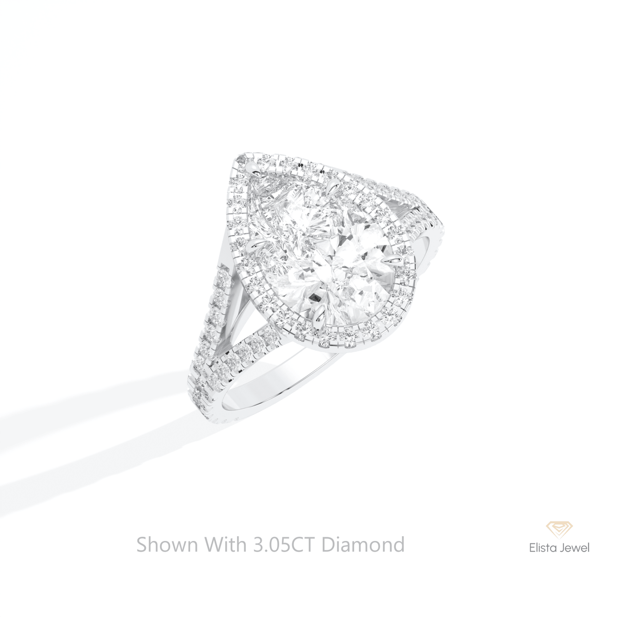 Pear Cut Halo Engagement Lab Grown Diamond Ring in 14K Rose Gold - Profile View