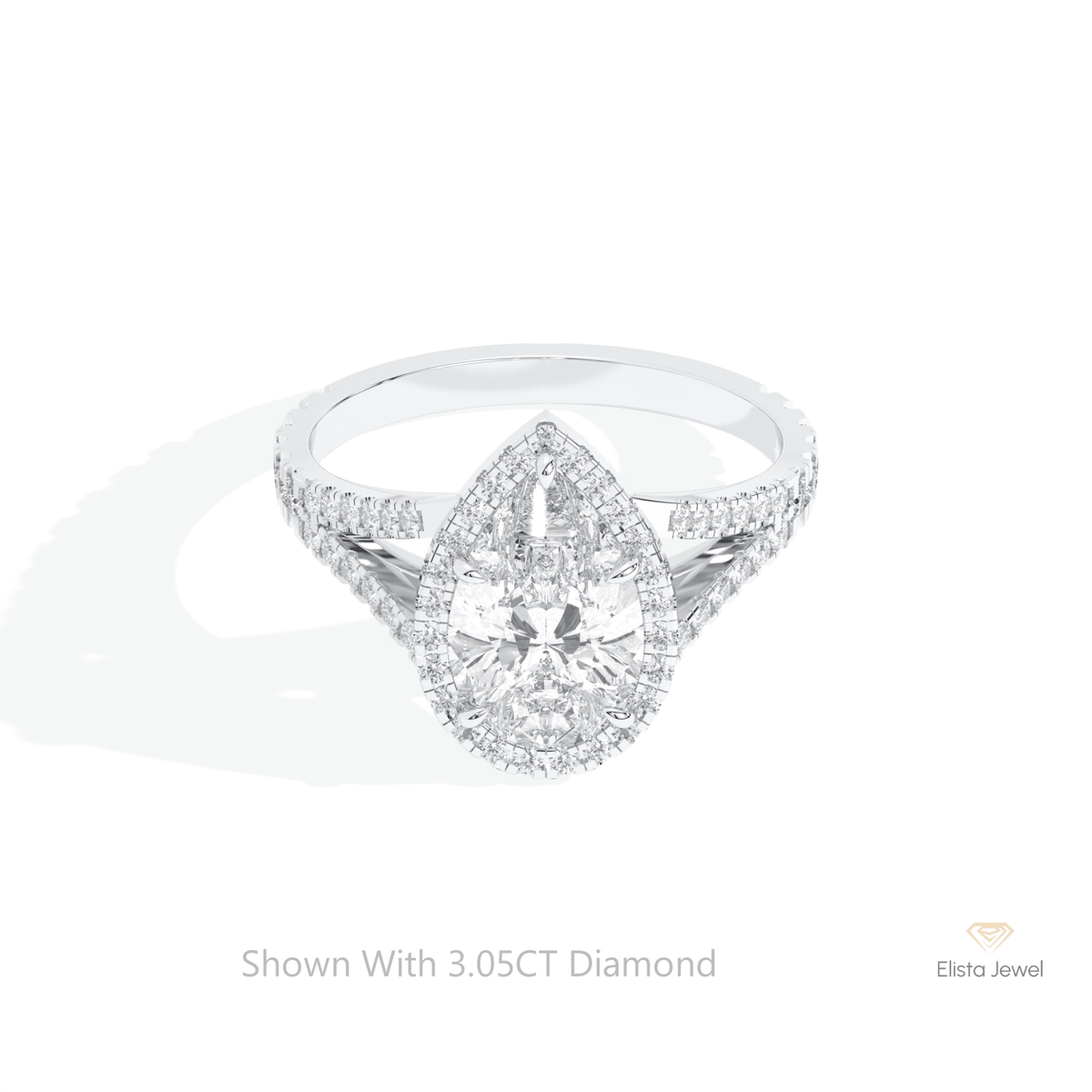 Pear Cut Halo Engagement Lab Grown Diamond Ring in 14K Yellow Gold - Detail View