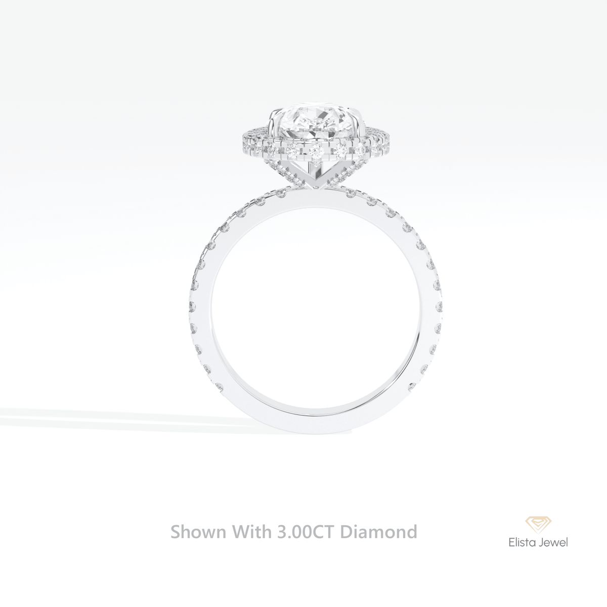 Pear Cut Hidden Halo Engagement Lab Grown Diamond Ring in 18K White Gold - Close-up View