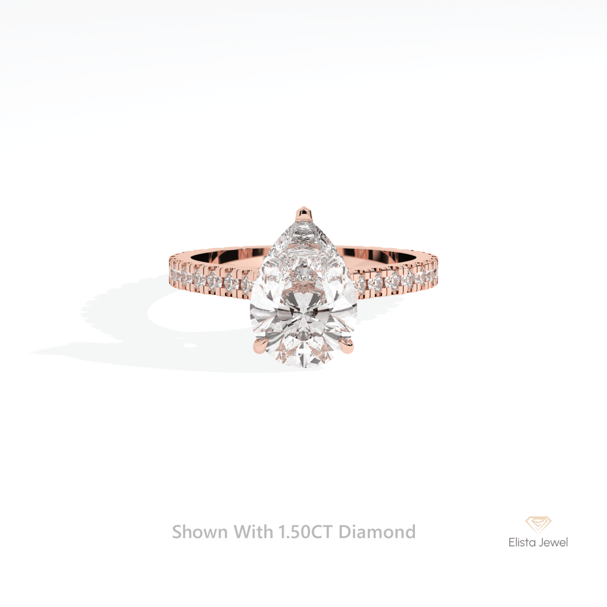 Pear Cut Hidden Halo Engagement Lab Grown Diamond Ring in 18K Rose Gold - Ring on Hand View