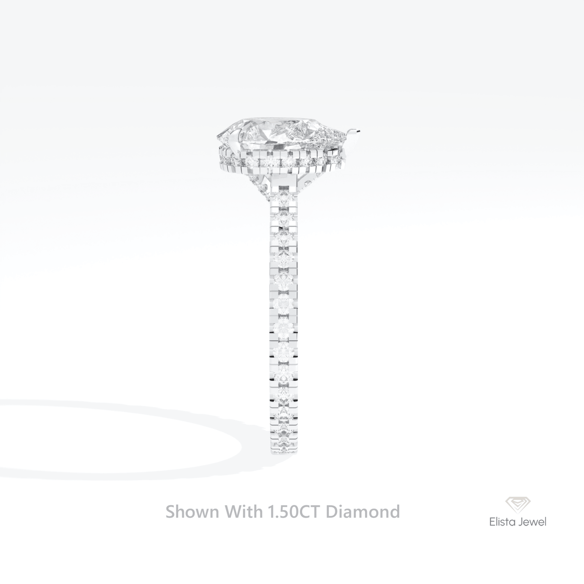 Pear Cut Hidden Halo Engagement Lab Grown Diamond Ring in 18K Yellow Gold - Perspective View