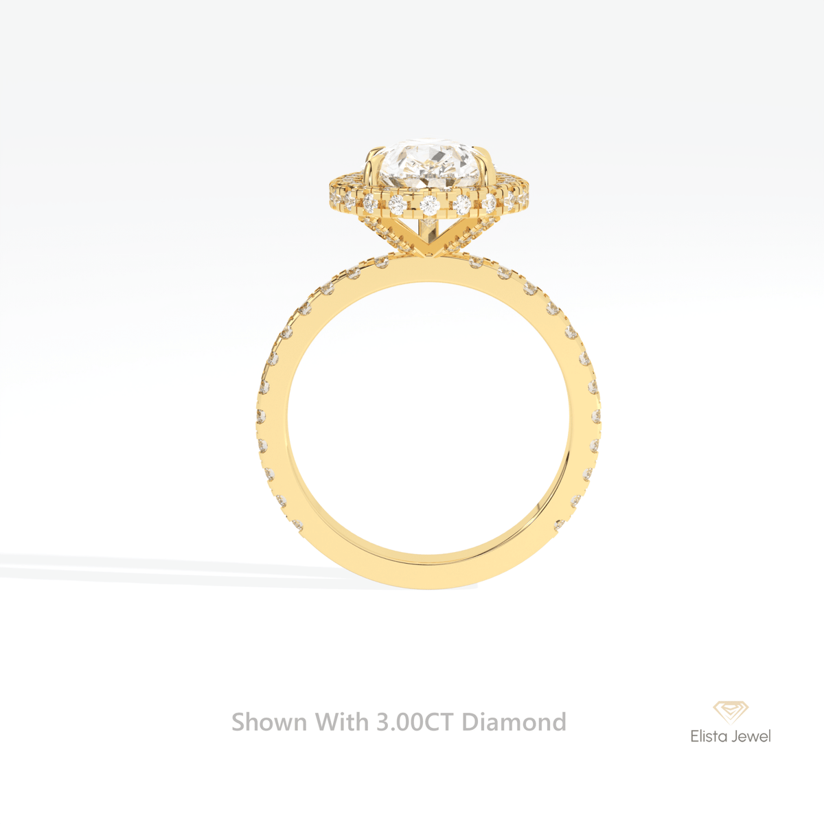 Pear Cut Hidden Halo Engagement Lab Grown Diamond Ring in 10K Rose Gold - Angled View