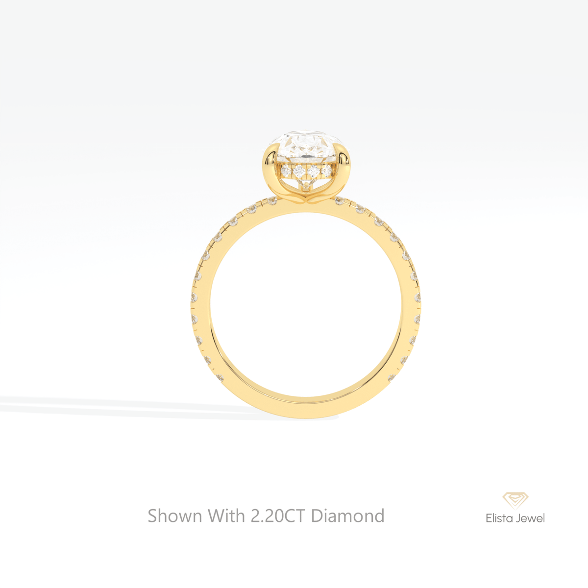 Pear Cut Hidden Halo Wedding Lab Grown Diamond Ring in 18K White Gold - Close-up View