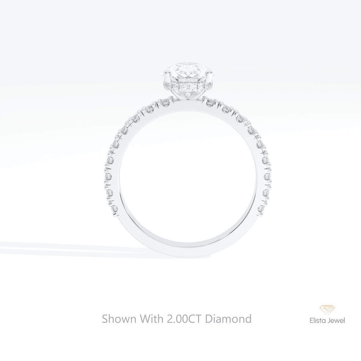 Pear Cut Hidden Halo Wedding Lab Grown Diamond Ring in 10K Rose Gold - Angled View