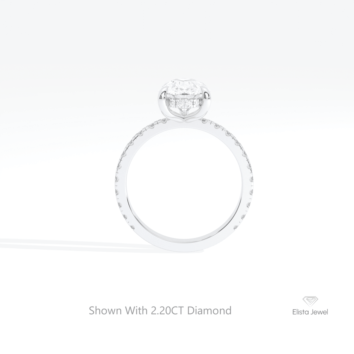 Pear Cut Hidden Halo Wedding Lab Grown Diamond Ring in 10K Rose Gold - Angled View