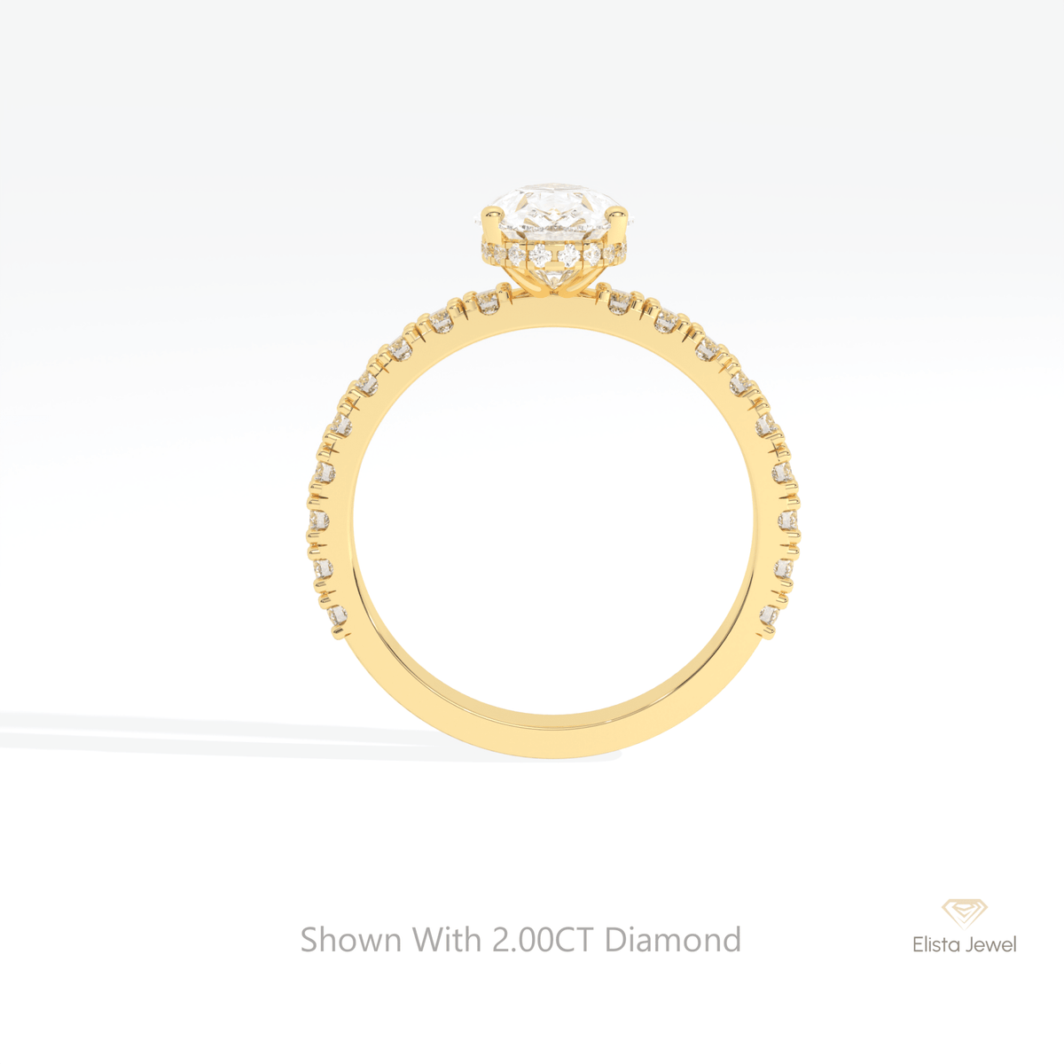 Pear Cut Hidden Halo Wedding Lab Grown Diamond Ring in 18K White Gold - Close-up View