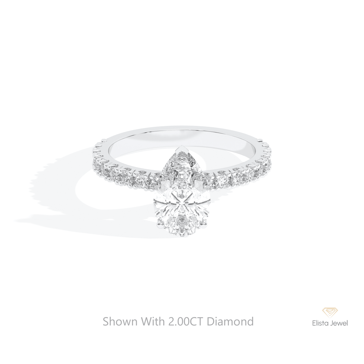 Pear Cut Hidden Halo Wedding Lab Grown Diamond Ring in 10K White Gold - Front View