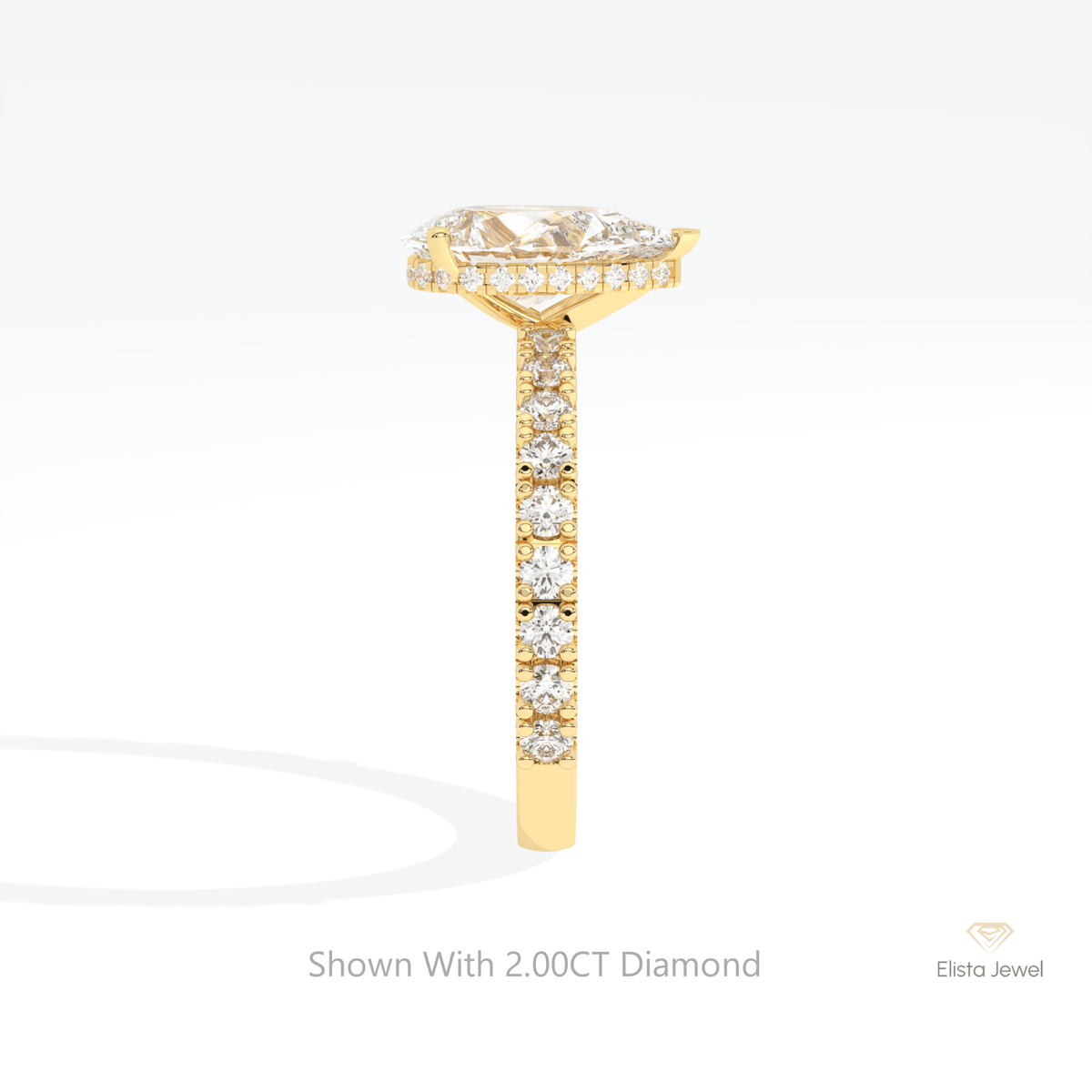Pear Cut Hidden Halo Wedding Lab Grown Diamond Ring in 18K Yellow Gold - Perspective View