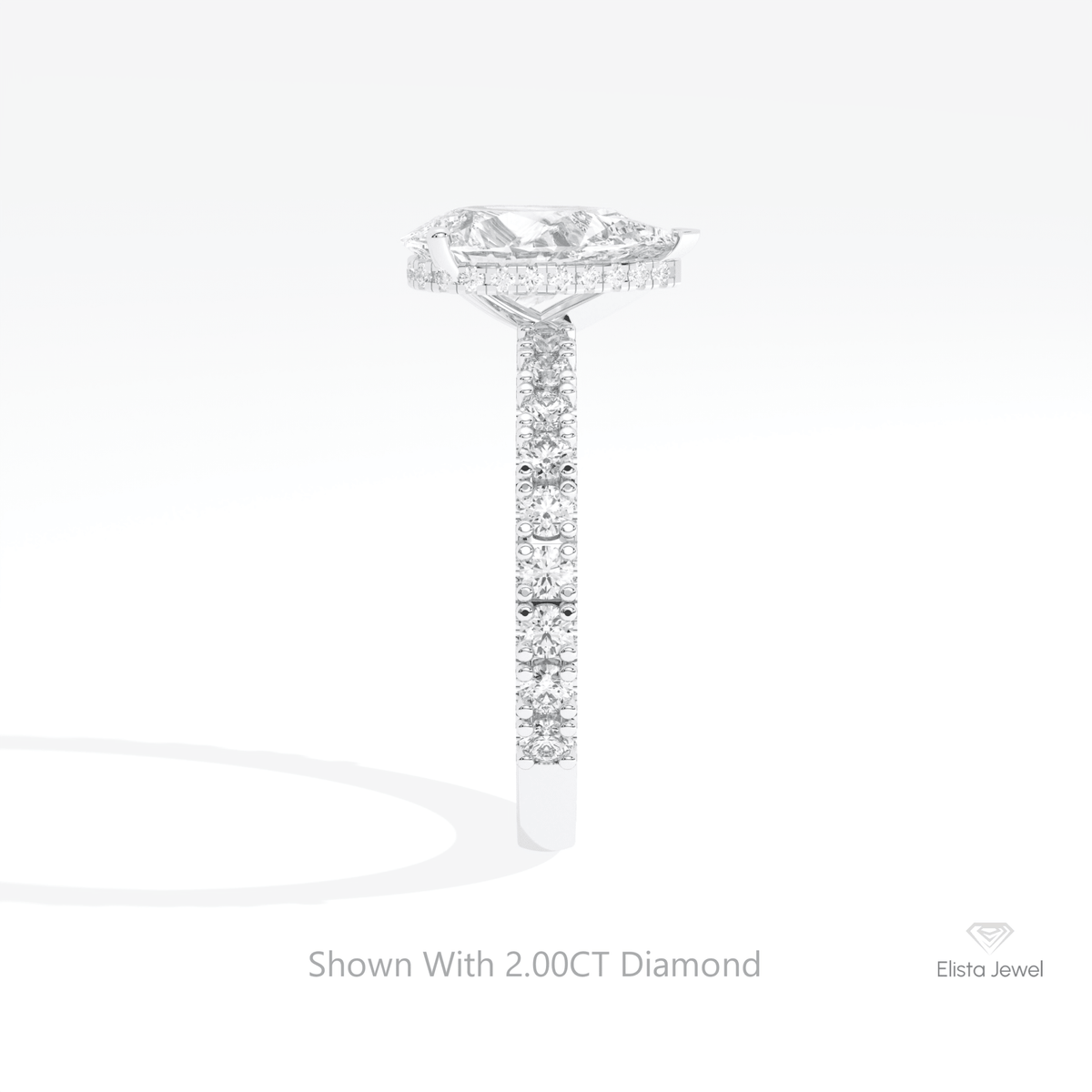 Pear Cut Hidden Halo Wedding Lab Grown Diamond Ring in 14K White Gold - Top View
