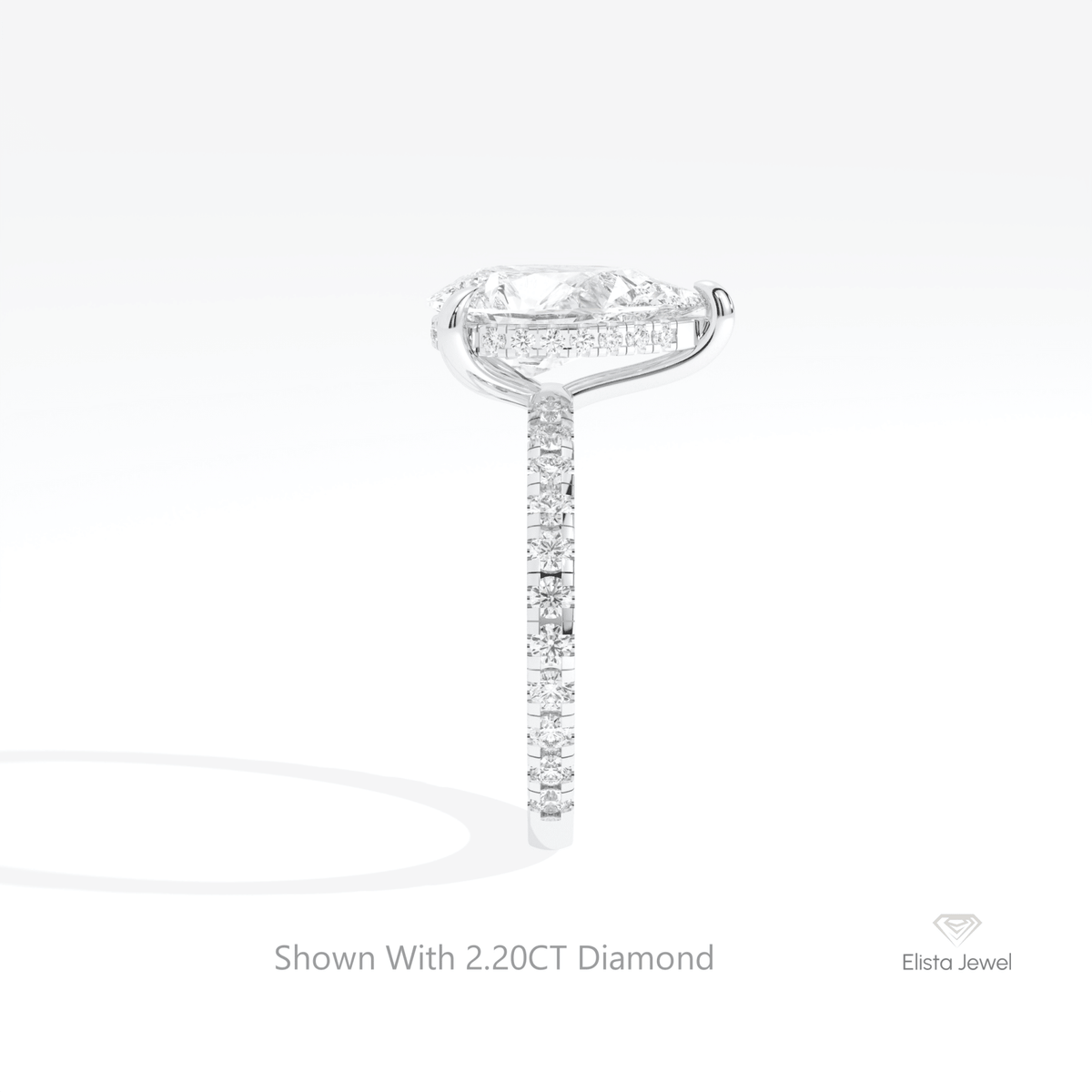 Pear Cut Hidden Halo Wedding Lab Grown Diamond Ring in 14K White Gold - Top View