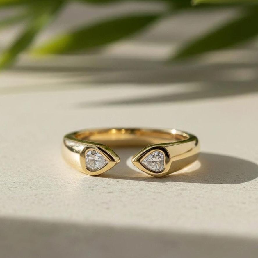 Pear Cut Lab-Grown Diamond Open Bypass Ring in 18K Yellow Gold Bezel Set