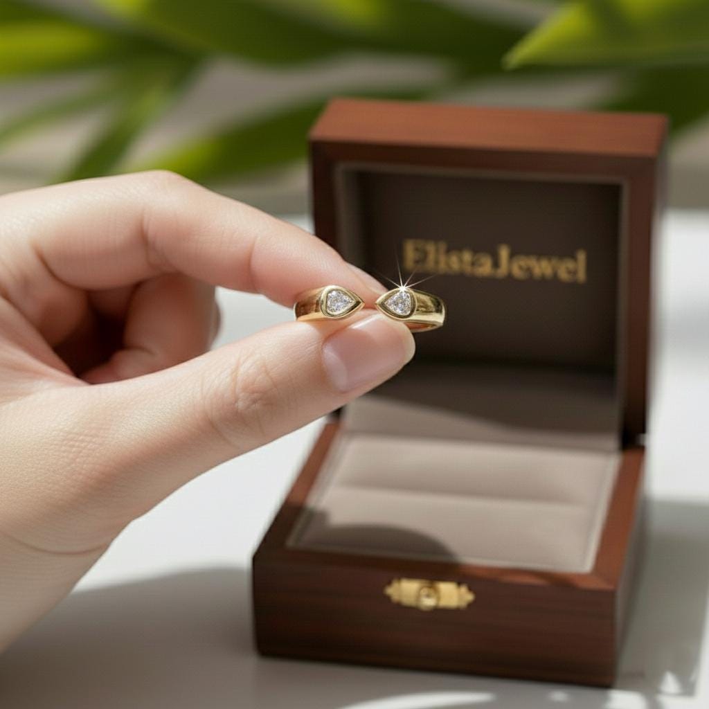 Pear Cut Lab-Grown Diamond Open Bypass Ring in 18K Yellow Gold Bezel Set