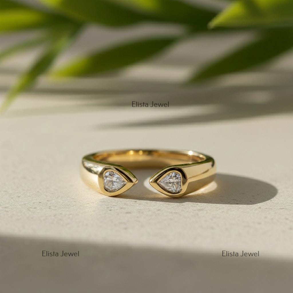 Pear Cut Lab-Grown Diamond Open Bypass Ring in 18K Yellow Gold Bezel Set