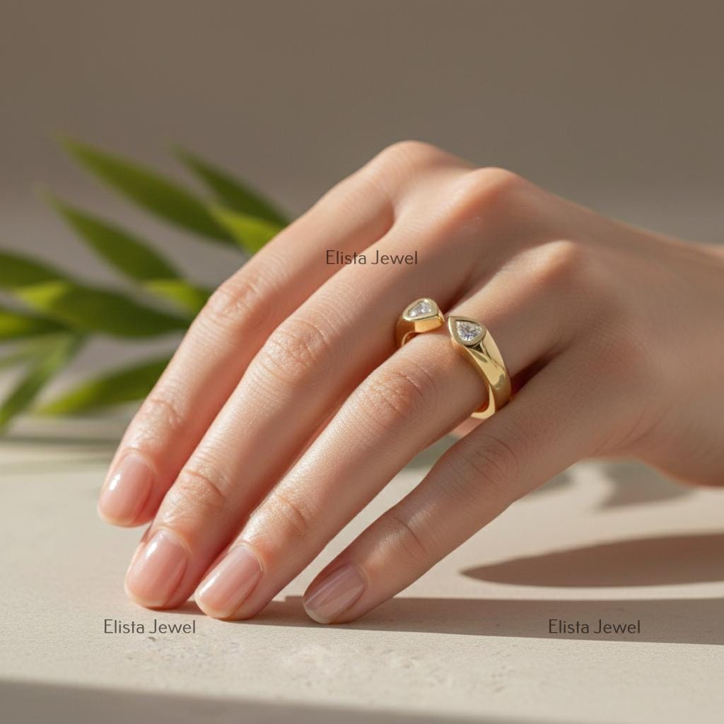 Pear Cut Lab-Grown Diamond Open Bypass Ring in 18K Yellow Gold Bezel Set