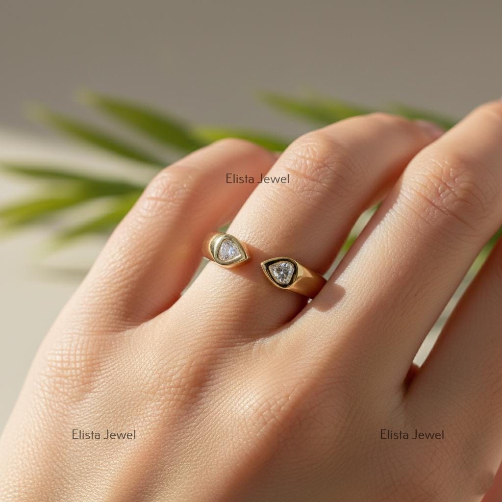 Pear Cut Lab-Grown Diamond Open Bypass Ring in 18K Yellow Gold Bezel Set