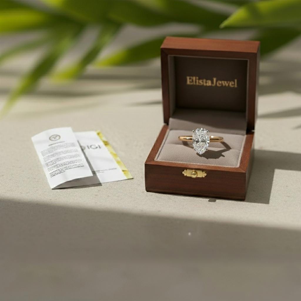 Pear Cut Lab-Grown Diamond Solitaire Engagement Ring, Two-Tone Gold Modern Minimalist Ring For Women