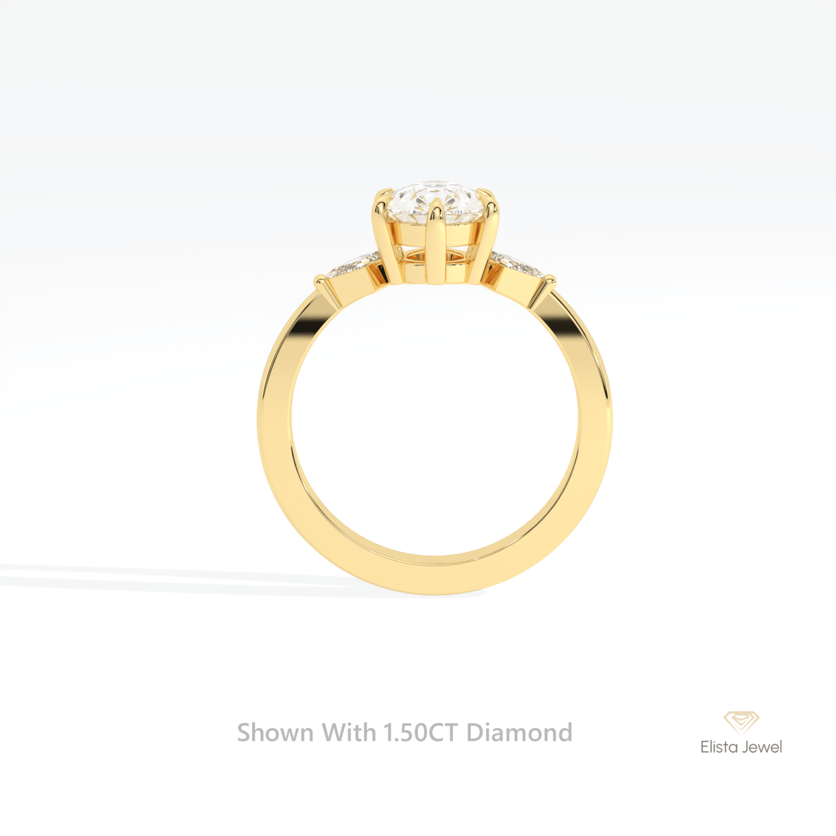 Pear Cut Three Stone Engagement Lab Grown Diamond Ring in 10K Rose Gold - Angled View