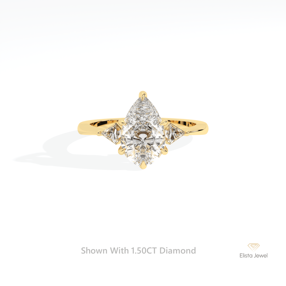 Pear Cut Three Stone Engagement Lab Grown Diamond Ring in 10K White Gold - Front View