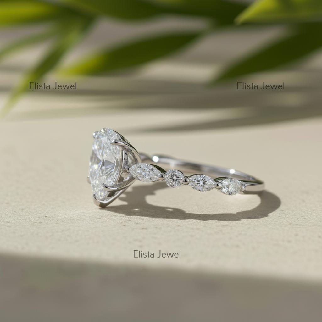 Pear Lab-Grown Diamond Engagement Ring, Marquise & Round Accents, 10K White Gold