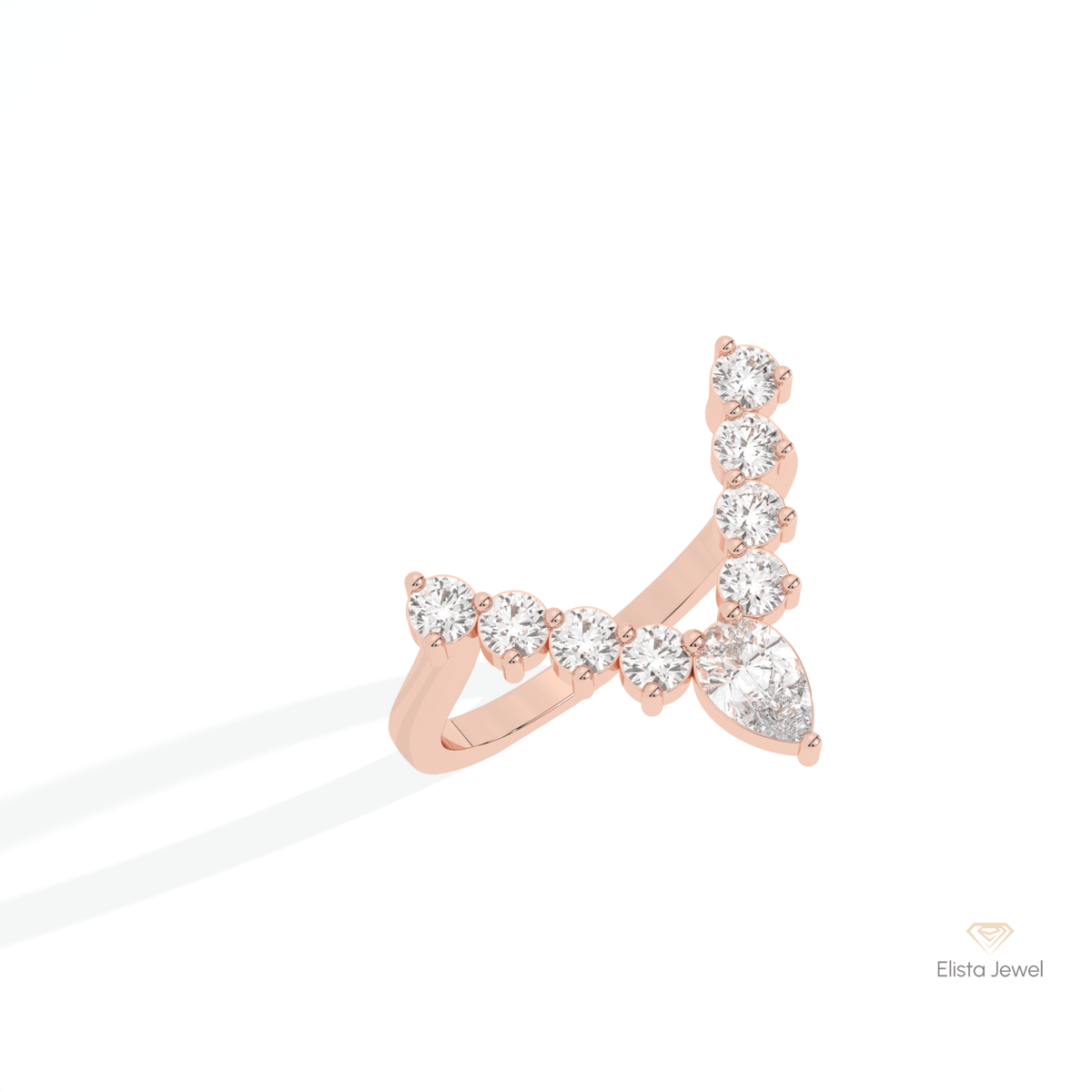 Pear & Round Cut V Shaped Lab Grown Diamond Band in 14K Rose Gold - Profile View