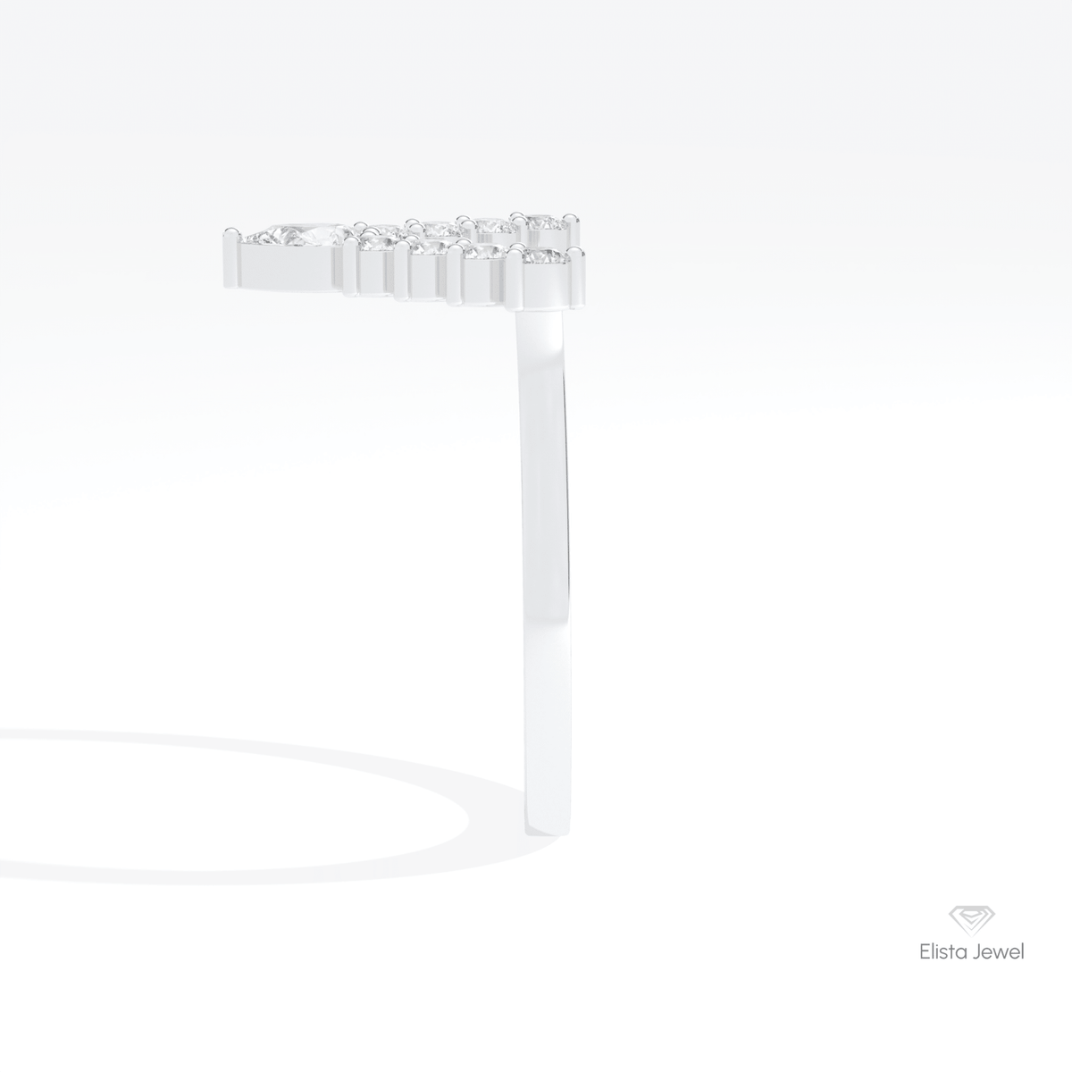 Pear & Round Cut V Shaped Lab Grown Diamond Band in 14K White Gold - Top View