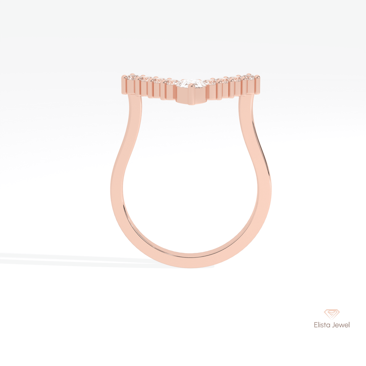 Pear & Round Cut V Shaped Lab Grown Diamond Band in 18K White Gold - Close-up View