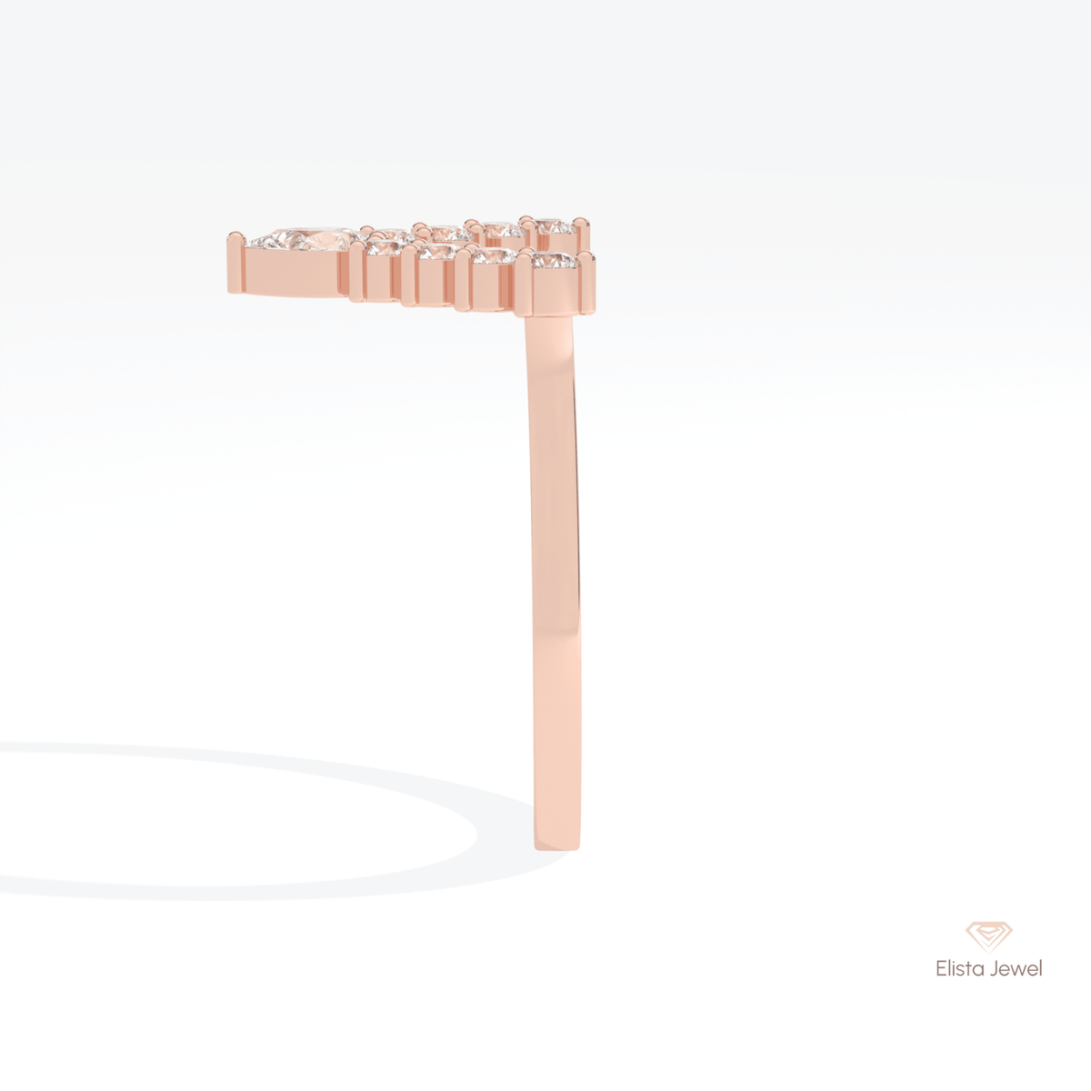 Pear & Round Cut V Shaped Lab Grown Diamond Band in 18K Yellow Gold - Perspective View