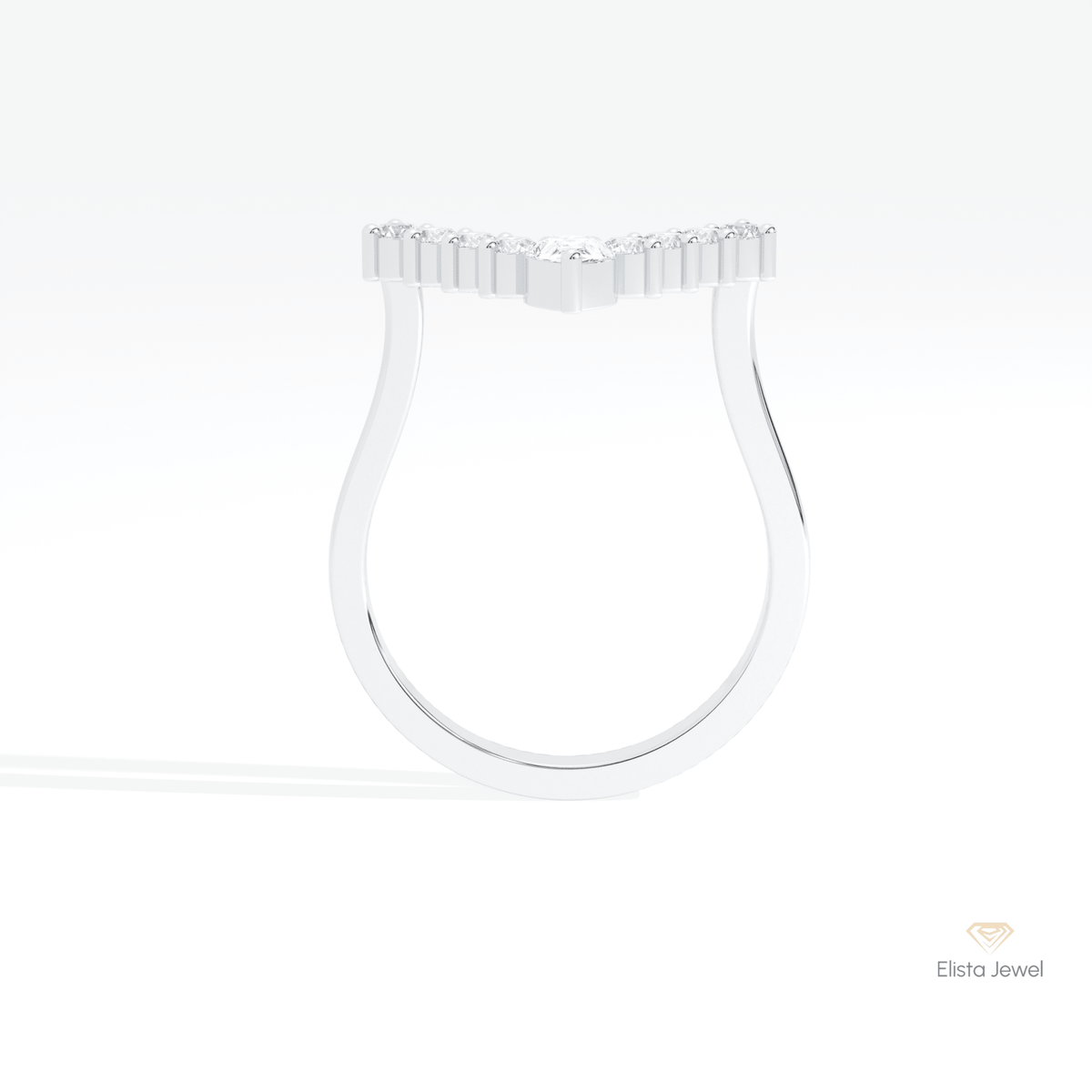 Pear & Round Cut V Shaped Lab Grown Diamond Band in 10K Rose Gold - Angled View