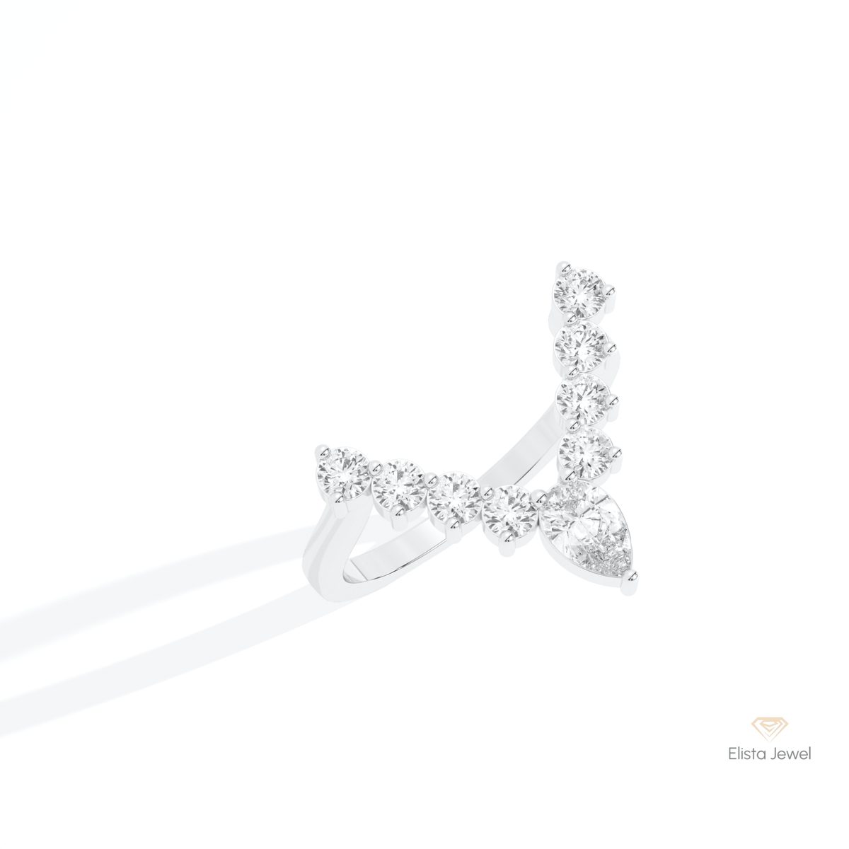 Pear & Round Cut V Shaped Lab Grown Diamond Band in 10K Yellow Gold - Side View