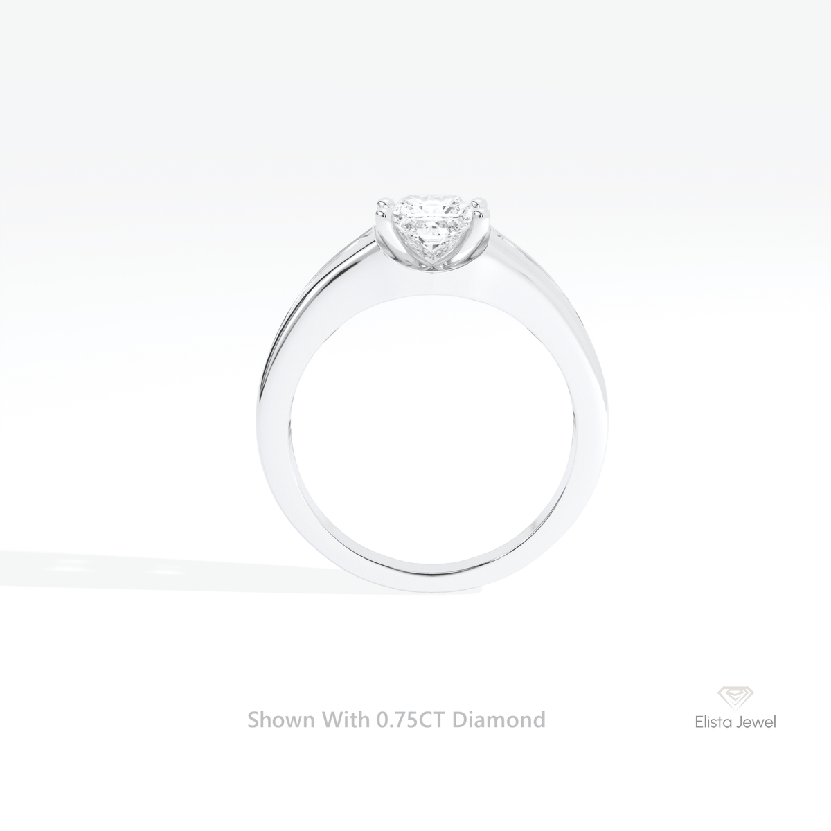 Princess Cut Accent Engagement Lab Grown Diamond Ring in 18K White Gold - Close-up View