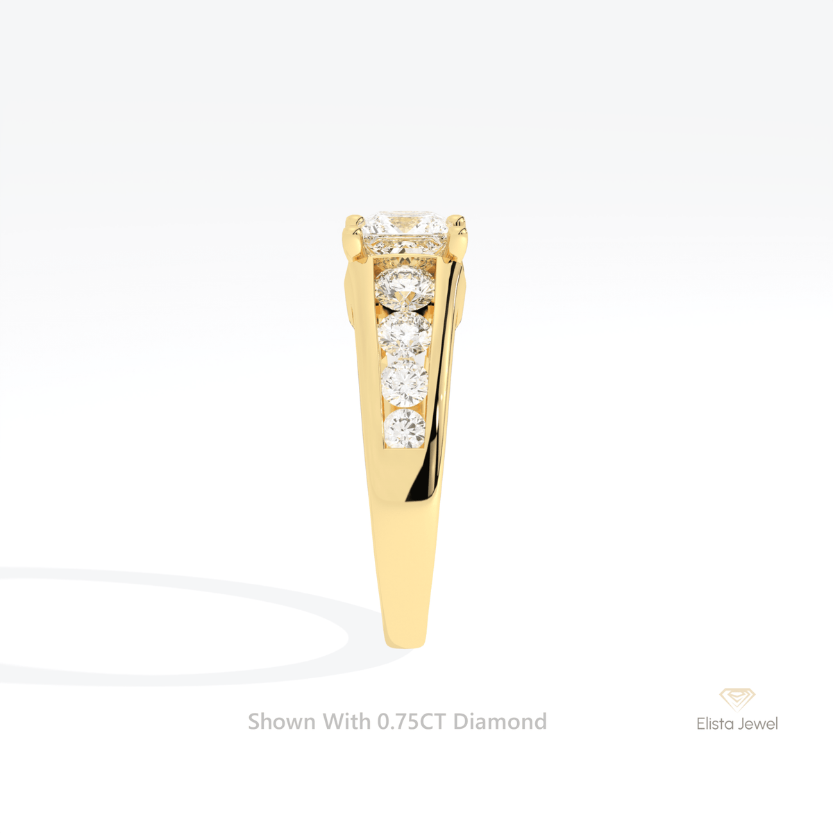 Princess Cut Accent Engagement Lab Grown Diamond Ring in 14K White Gold - Top View