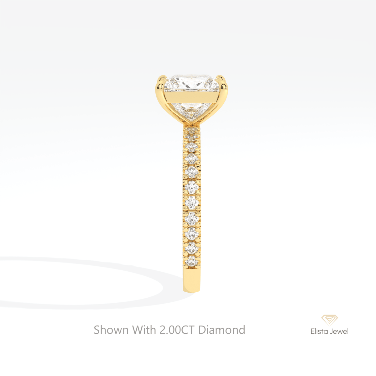 Princess Cut Accent Engagement Lab Grown Diamond Ring in 18K Yellow Gold - Perspective View