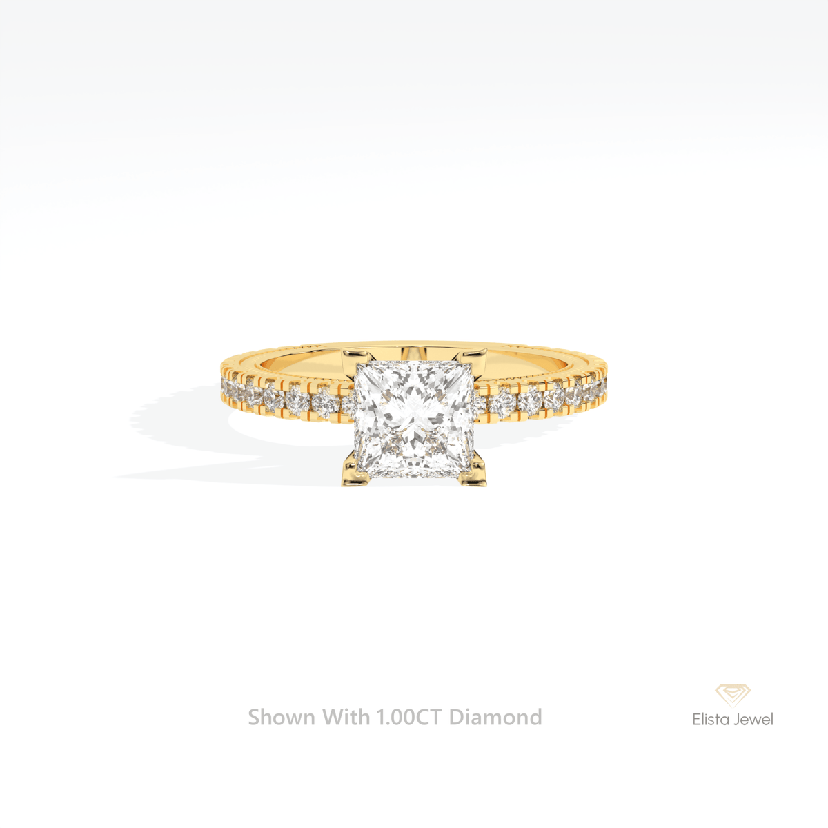 Princess Cut Accent Engagement Lab Grown Diamond Ring in 10K White Gold - Front View