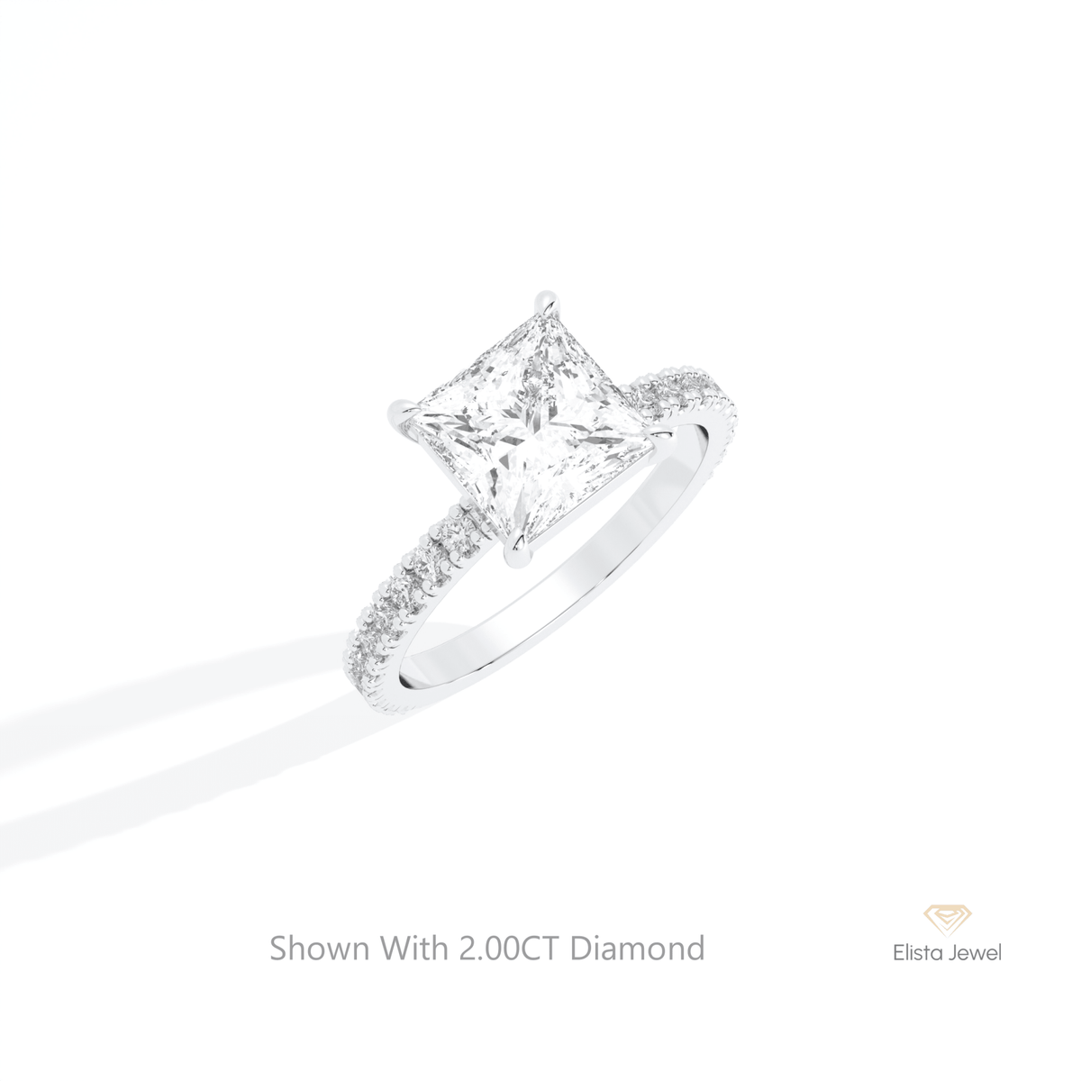 Princess Cut Accent Engagement Lab Grown Diamond Ring in 10K Yellow Gold - Side View