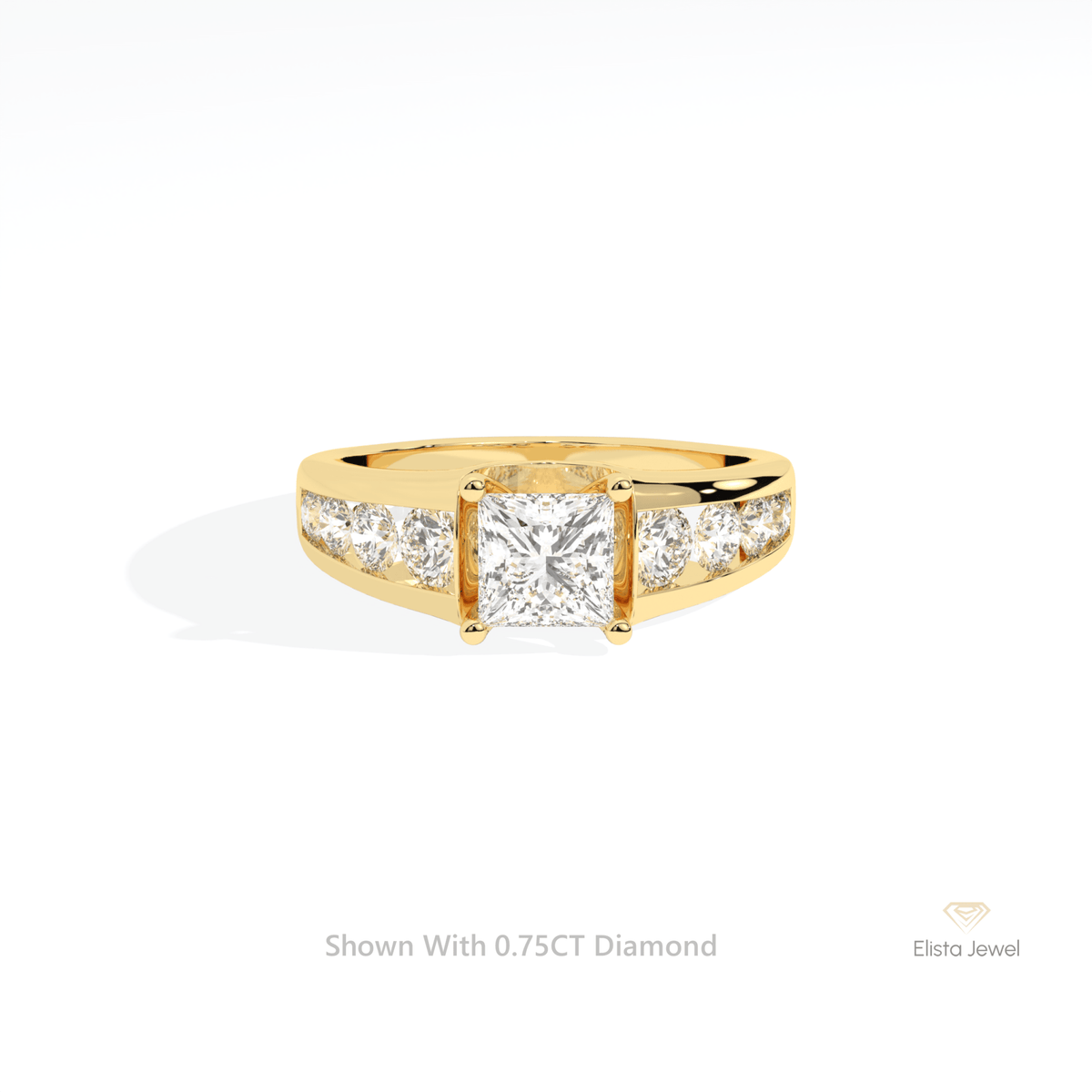 Princess Cut Accent Engagement Lab Grown Diamond Ring in 10K White Gold - Front View