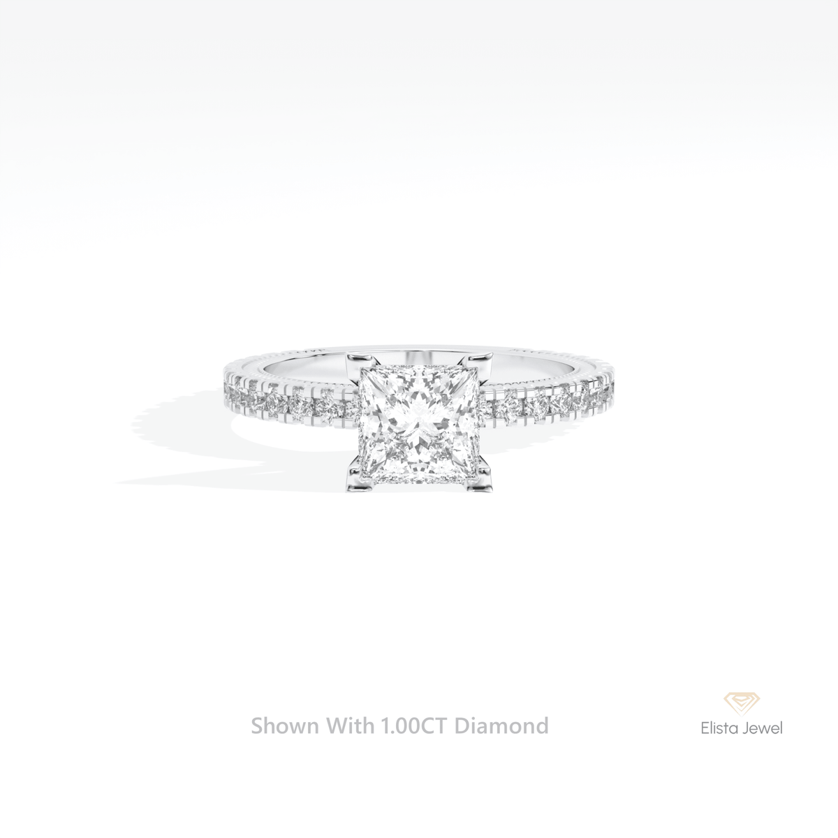Princess Cut Accent Engagement Lab Grown Diamond Ring in 14K Yellow Gold - Detail View