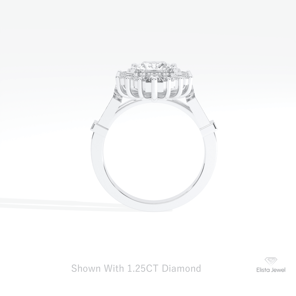 Princess Cut Halo Starburst Lab Grown Diamond Ring in 10K Rose Gold - Angled View