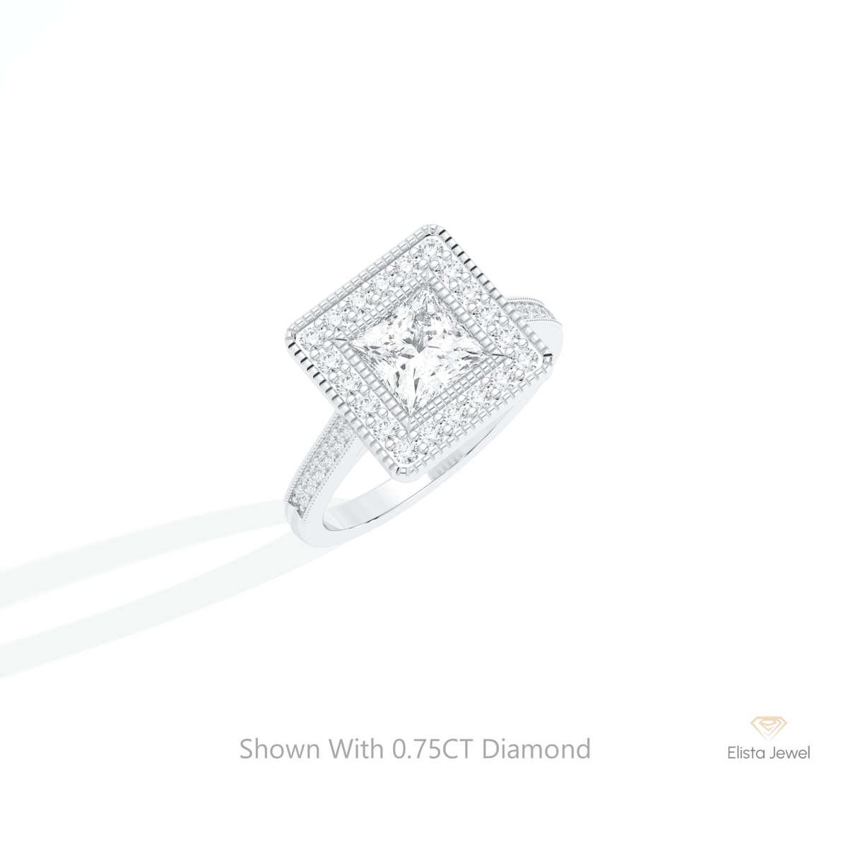 Princess Cut Halo Wedding Lab Grown Diamond Ring in 14K Rose Gold - Profile View