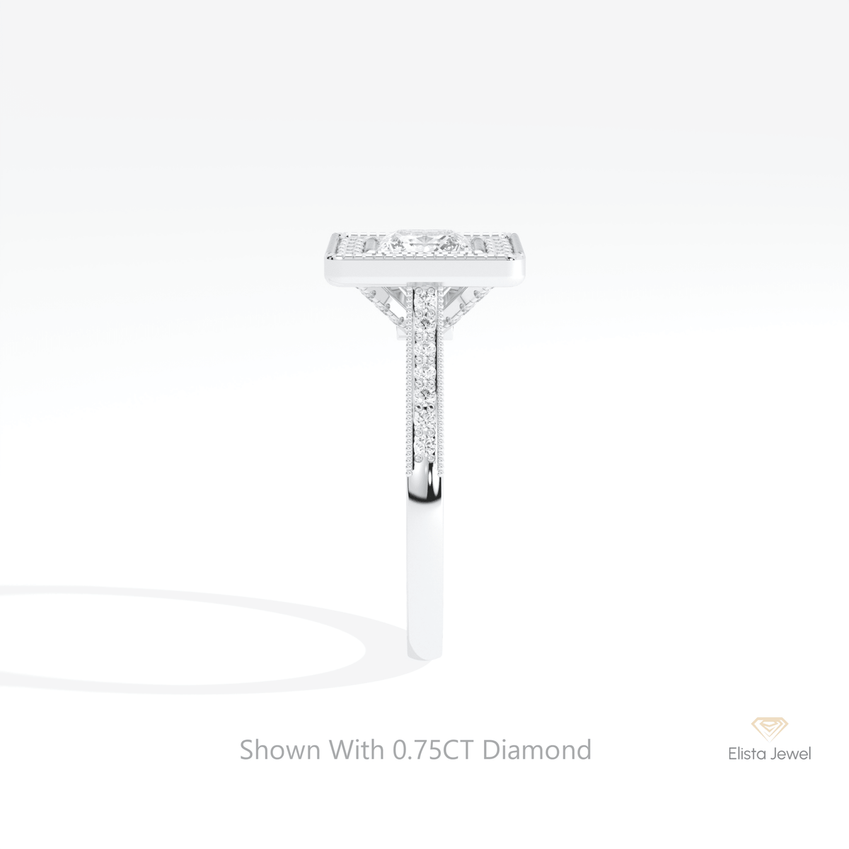 Princess Cut Halo Wedding Lab Grown Diamond Ring in 18K Yellow Gold - Perspective View