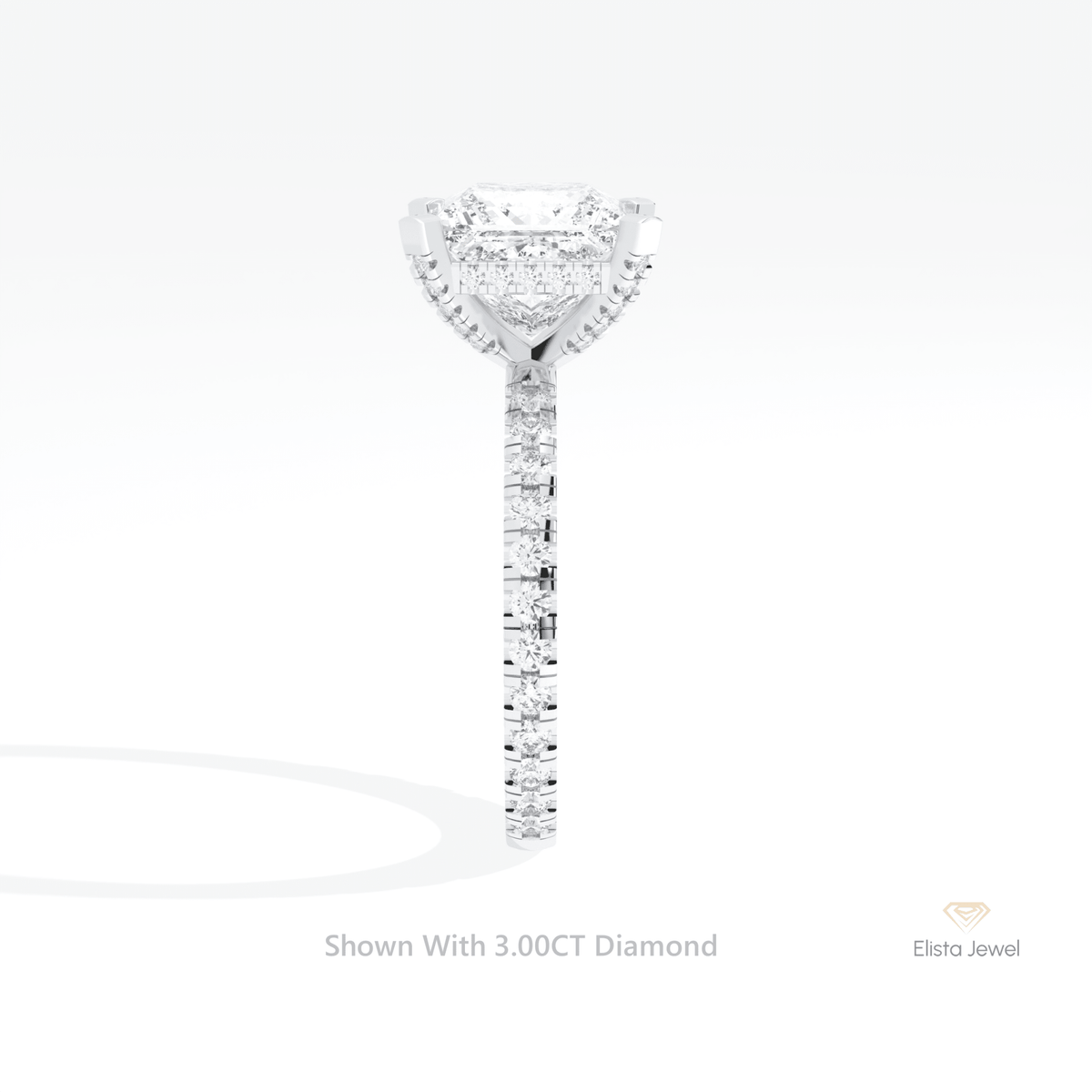 Princess Cut Hidden Halo Engagement Lab Grown Diamond Ring in 14K White Gold - Top View
