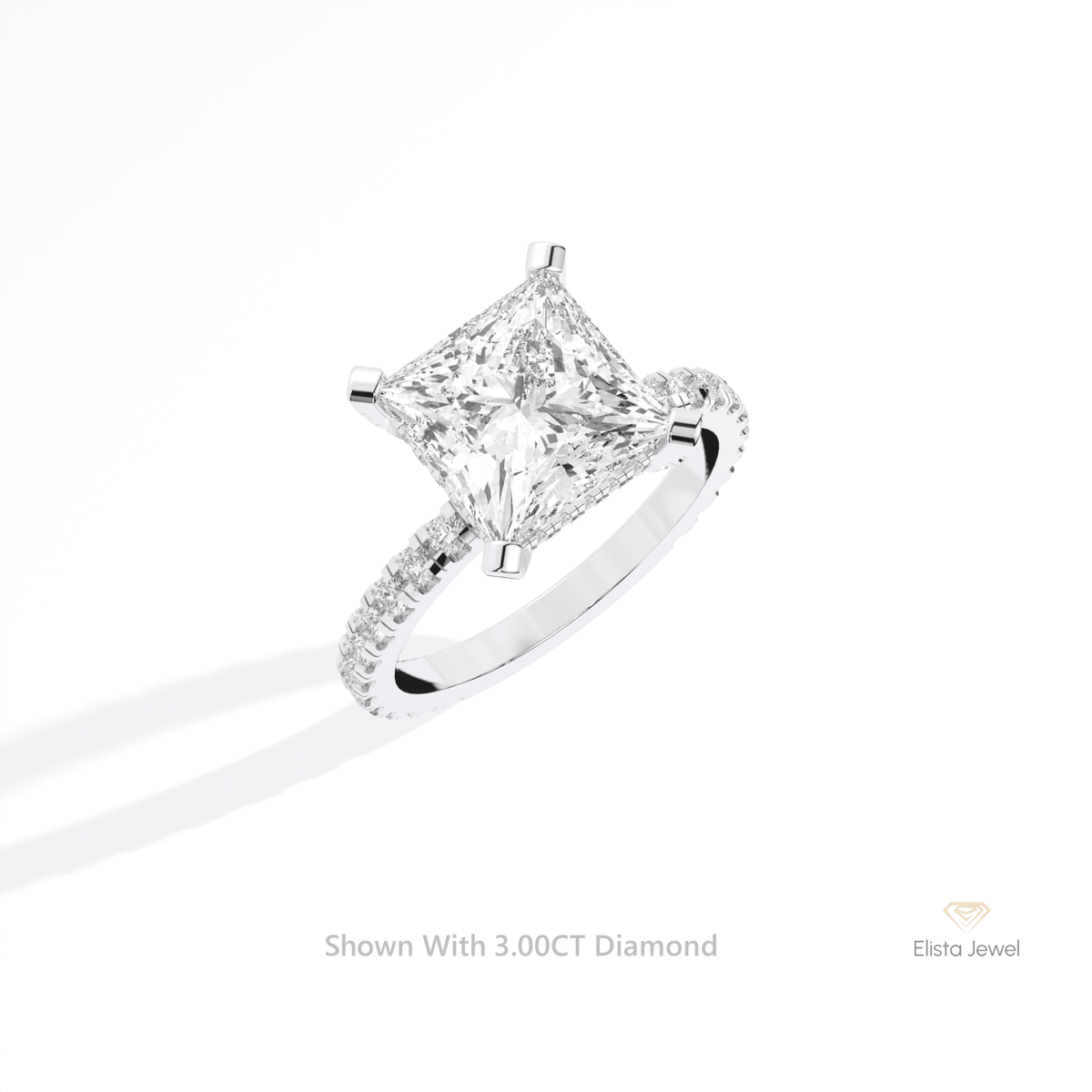 Princess Cut Hidden Halo Engagement Lab Grown Diamond Ring in 10K Yellow Gold - Side View
